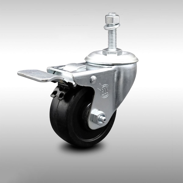 3.5 Inch SS Soft Rubber 10mm Threaded Stem Caster with Total Lock Brake SCC
